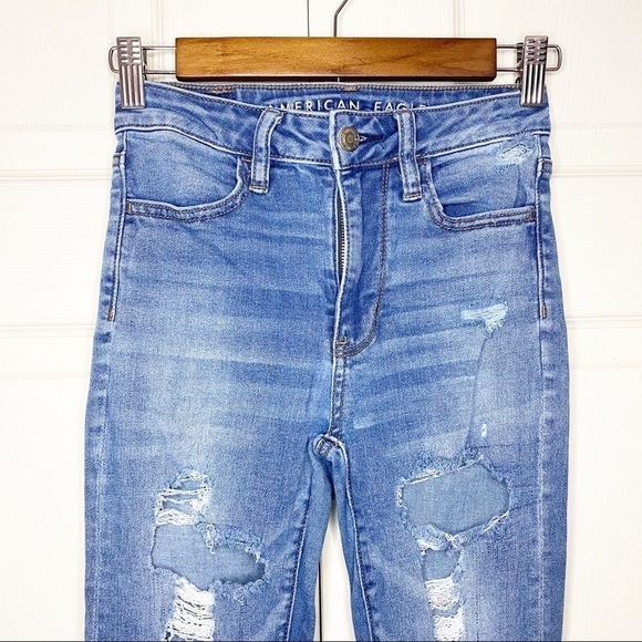 American Eagle Super Hi-Rise Distressed Jegging Skinny Raw Hem Jeans - Picture 5 of 13